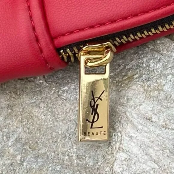 New! YSL YVES SAINT LAURENT BEAUTE Red & Gold Charms Makeup Bag/Clutch Designer - Picture 4 of 7